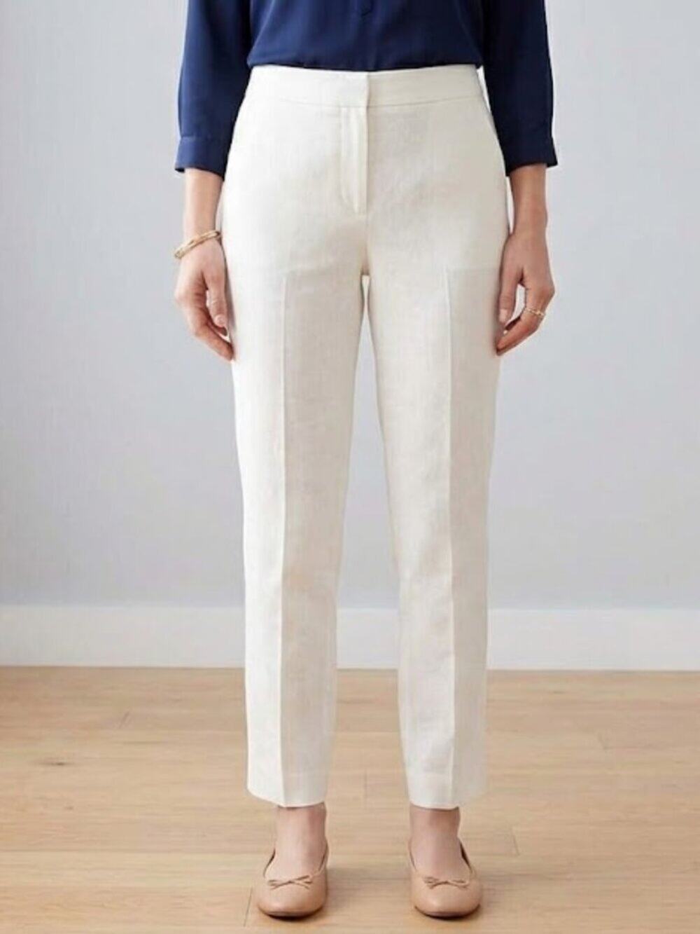 Talbots Cream White Straight Leg Ankle Pants Size 8